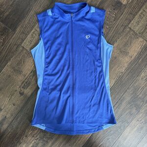 Pearl Izumi Womens L Blue Full Zip Cycling Jersey Sleeveless Tank Top Pockets